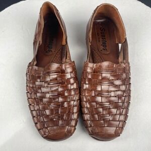 Sunsteps Hand Woven Mens size 9 Shoes  Slip On Loafer Brown‎ Leather